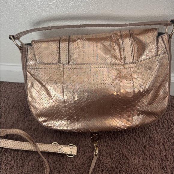 $3950 Ralph Lauren Python Snake Leather Bag Rose Gold Crossbody Satchel - Picture 7 of 10